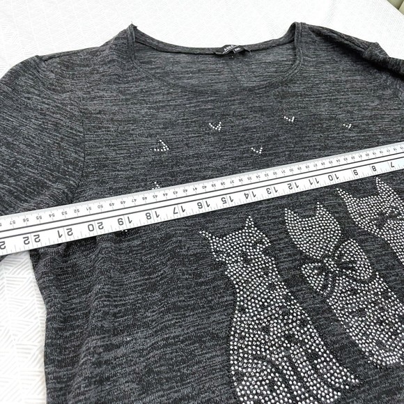 Anna Bella Cozy Cute Knit Sweater 3/4 Sleeve w Silver Studded Cat Design sz 2XL - Picture 7 of 8